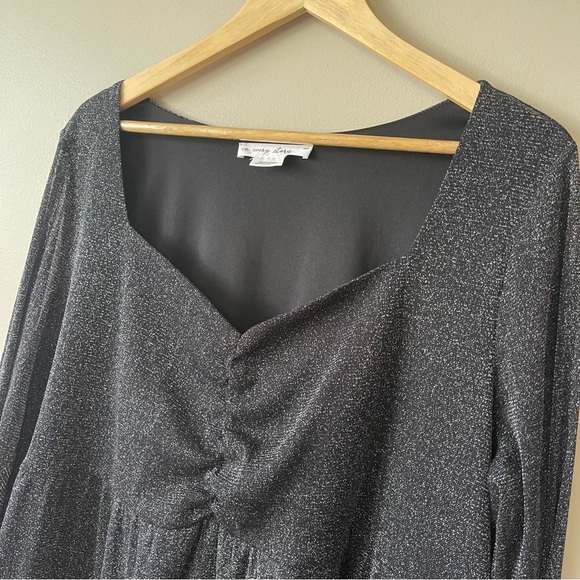 IN EVERY STORY Black Shimmer Top Blouse Sheer Sleeves Glitter Sparkle Plus Size - Picture 4 of 10